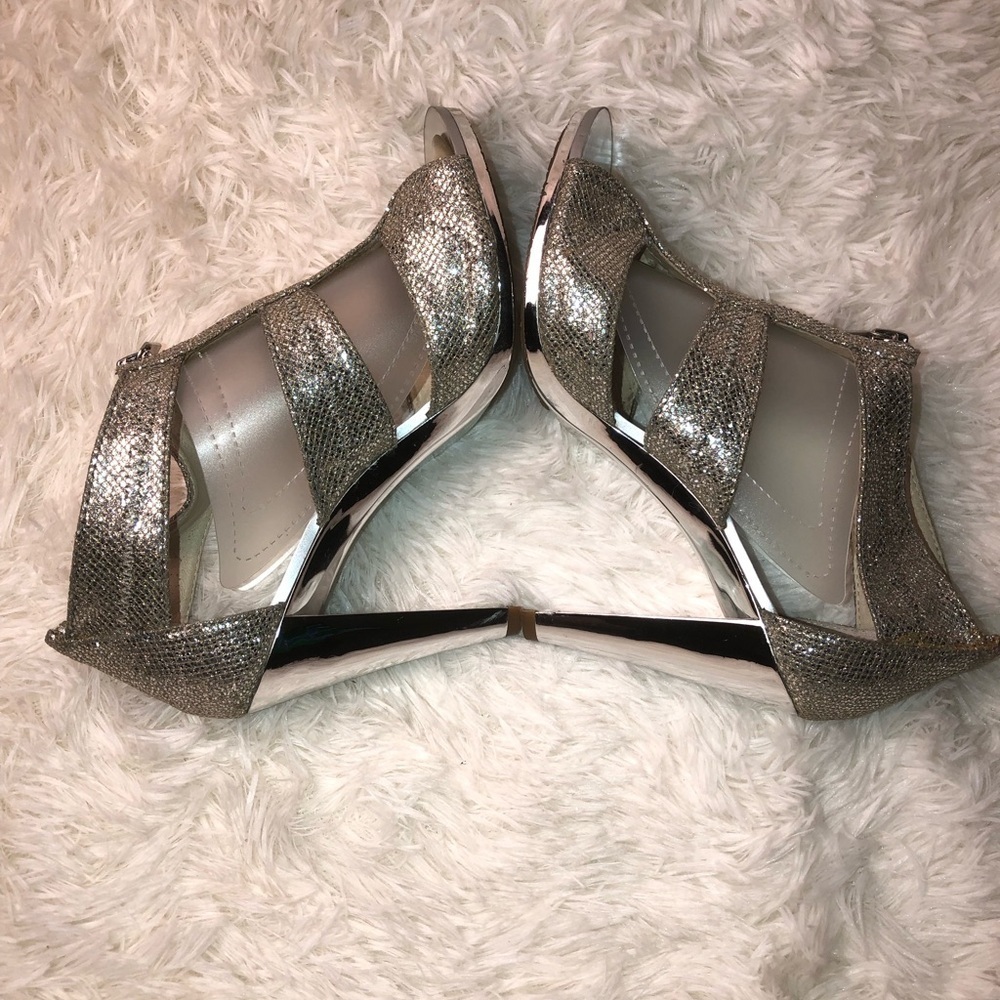 Michael Kors Silver Glitter High Heel Sandals - Picture 9 of 16